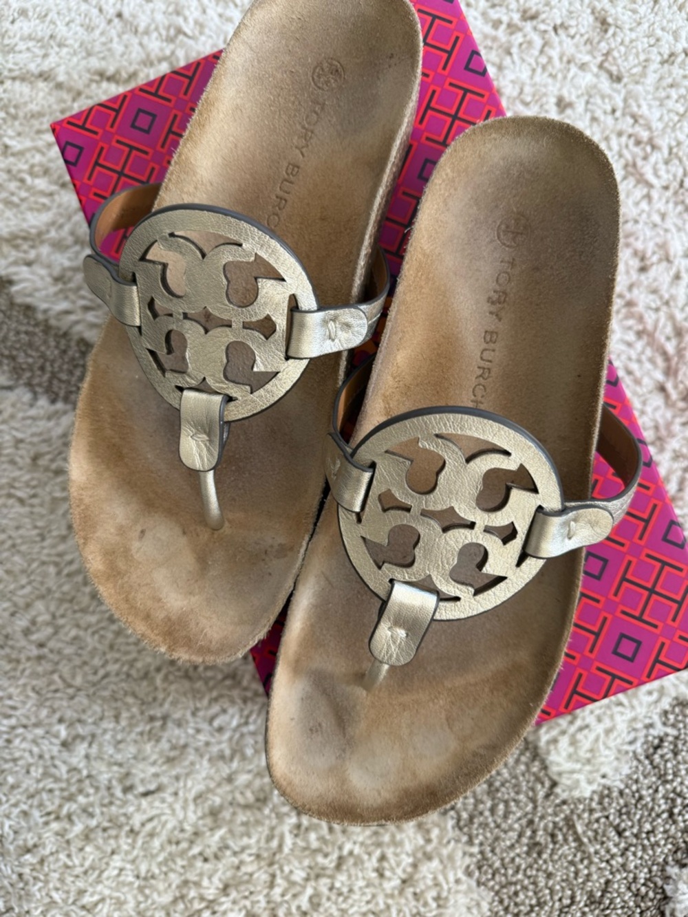 Tory Burch Spark Gold / Natural Miller Cloud Metallic Sandals